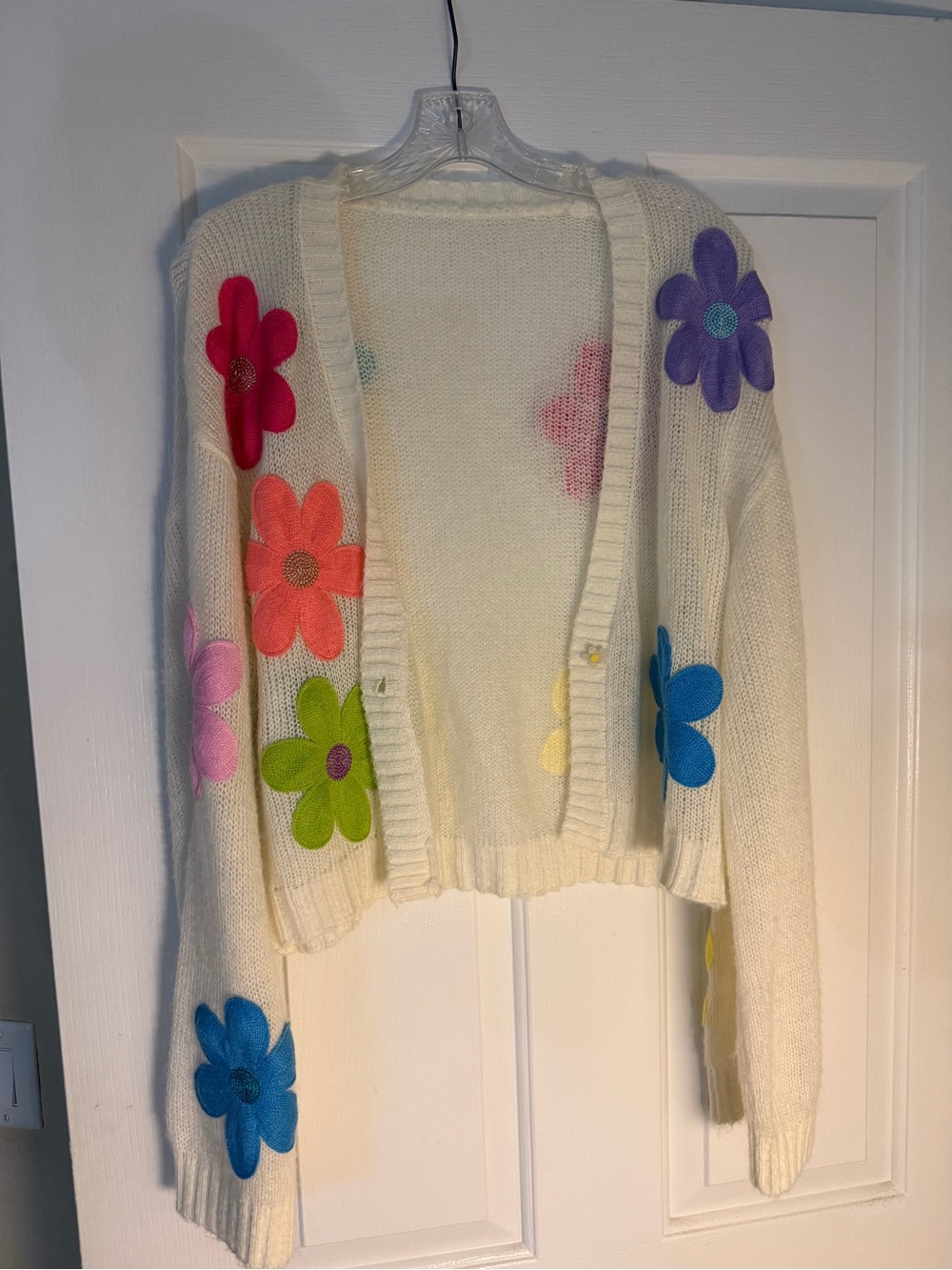Cream Floral Appliqué Women's Cardigan Sweater